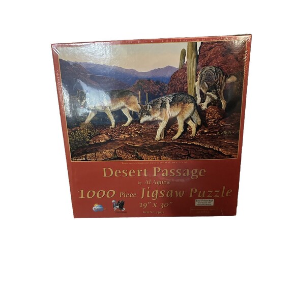 Sunsout Desert Passage Jigsaw Puzzle Al Agnew 19x30 RARE Wolves Coyotes Cactus - Picture 8 of 8